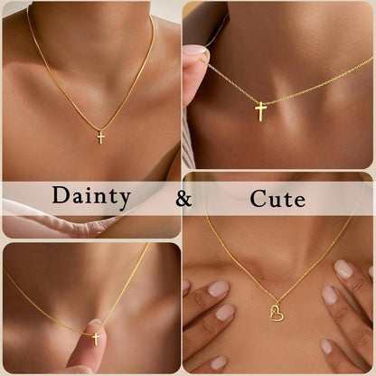 Valentines Gifts for Her Teen Girls Kids - Valentines Day Cross Necklace Dainty 14K-Gold-Plated Cross Pendant Necklaces Simple Tiny Necklace Christian Religious Easter Jewelry Gift for Teenage Girl Women