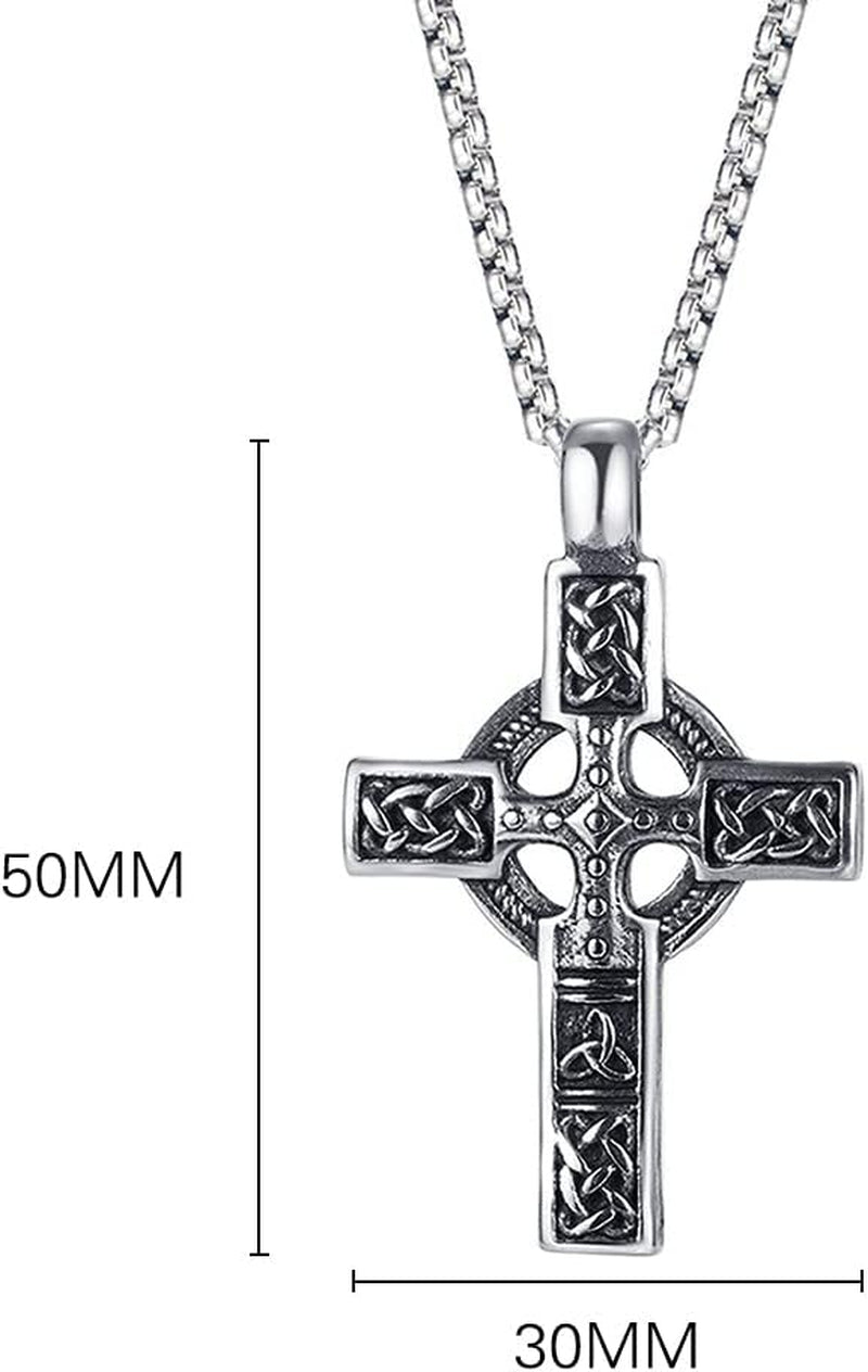Trinity Celtic Cross Necklace - Stainless Steel Triquetra Knot Irish Pendant - Jesus Crucifix Cross