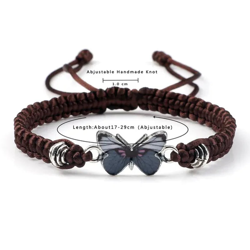 2022 Hot Adjustable Braided String Bracelet for Women Grey Butterfly Pendant Handmade Charm Bangles Fashion Girl Jewelry