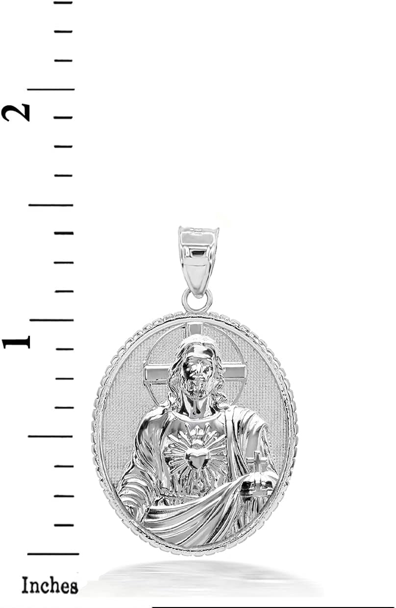 Religious Jewelry 925 Sterling Silver Sacred Heart of Jesus Christ Oval Medal Pendant Necklace - Choice of Pendant Only or Chain Length