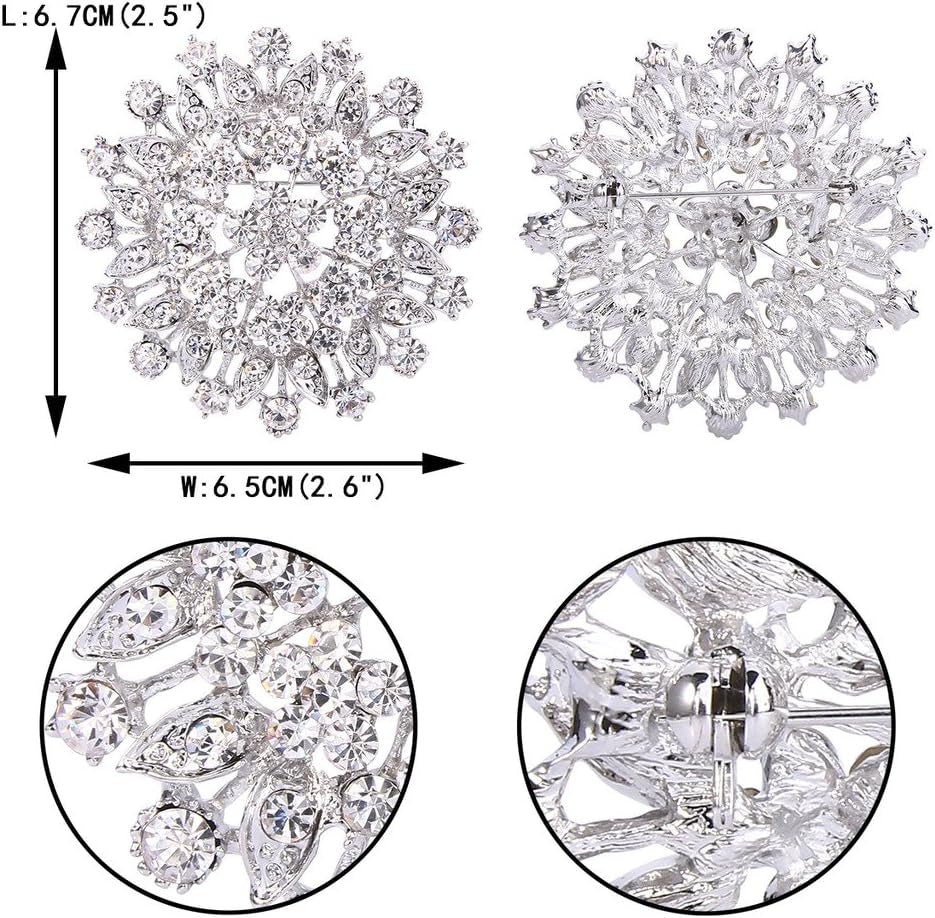 Women'S Austrian Crystal Elegant Flower Leaf Bridal Corsage Brooch Pin
