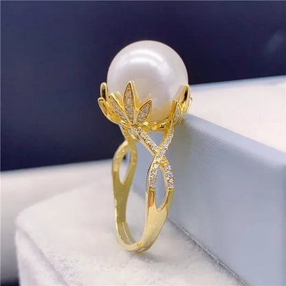 South Sea gold bead ring 12-13mm natural seawater pearl ring is round, strong light and fine diamonds to give mother a gift