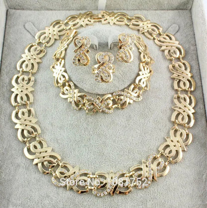 Hot Gold Plated Crystal Charming Necklace Fashion Romantic Wedding Necklace Earrings Bracelet Ring Jewelry Sets