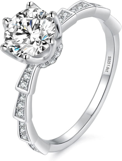 KRKC&CO Engagement Rings, Wedding Band with Moissanite Diamond, 1 Carat VVS1 Solitaire Clarity Stone, 925 Sterling Silver, Ideal for Women for Wedding, Anniversary and Proposal
