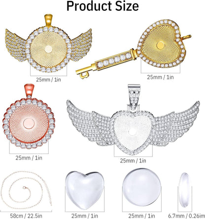 36 Pieces 25Mm Rhinestone Pendant Set, 12 Pieces 3 Shape Rhinestone Wing Bezel Pendant Tray 12 Piece Clear Glass Cabochons 12 Pieces Lobster Clasp Link Necklace Chain for DIY Jewelry Craft