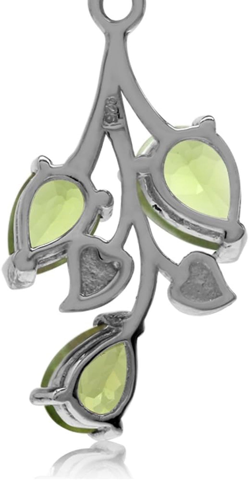 Pear Shape Birthstone Gemstone Antique Finishing 925 Sterling Silver Leaf Vintage Inspired Pendant with 18 Inch Chain Necklace Jewelry for Women