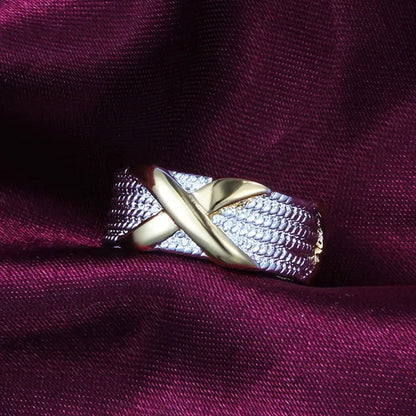925 Sterling Silver 2-Tone Criss Cross Gold "X" Ring for Women Men Size 6 7 8 9