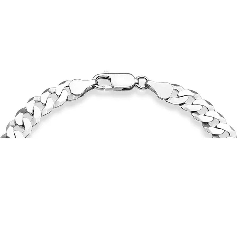Fashion 925 Sterling Silver Italian 7mm Solid Diamond-Cut Cuban Link Curb Chain Bracelet for Men Women Charm Jewelry