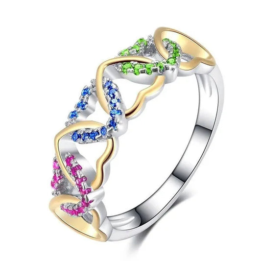 Silver Gold Two Tone Sapphire Ruby Emerald Gemstone Heart Twist Rings for Women Femme Jewellery
