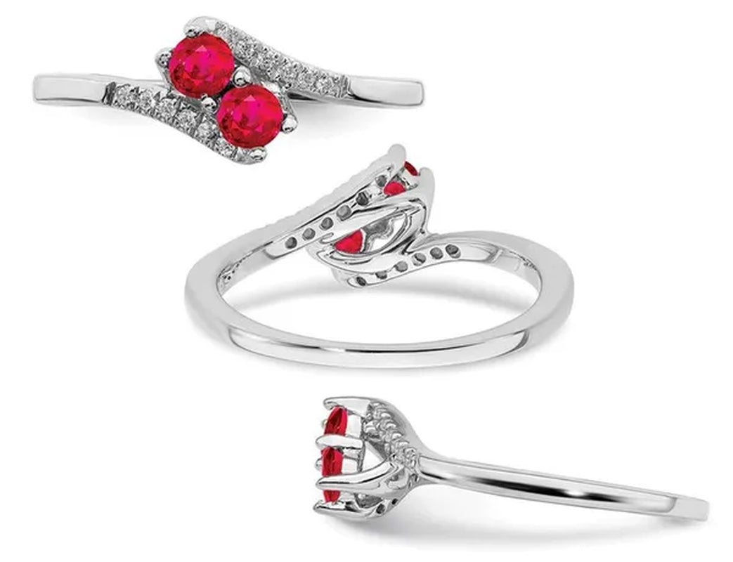 1/3 Carat (Ctw) Natural Ruby Ring in 14K White Golld with Accent Diamonds