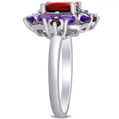 Garnet and African-Amethyst Cocktail Ring in Sterling Silver