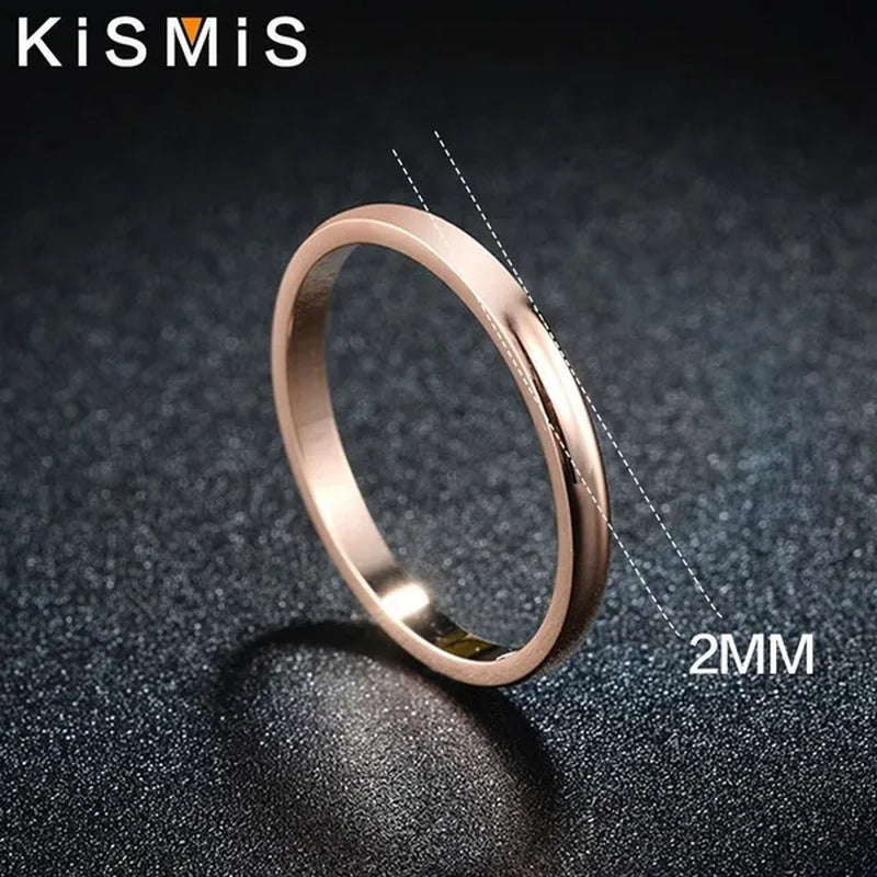 Titanium Steel Stackable Ring 2MM Plain Dome High Polished Wedding Band Women Men Comfort Fit Classic Couple Rings Kismis Accessories for Daily Wear, Engagement, Promise, Anniversary - Black/Silver/Gold/Rose Gold, Size 3-12 ( 1PC )