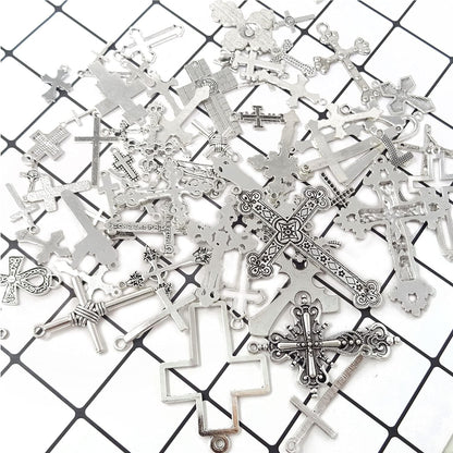 70PCS Metal Mixed Cross Charms Pendant Antique Silver Plated Jesus Christ Cross Jewelry Findings for DIY Necklace Earring Bracelet Keychain Craft Making (70 Styles)