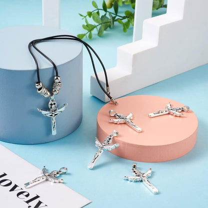 10Pcs Tibetan Style Alloy Crucifix Cross Pendants Religious Cross Charms with Pinch Bail for Easter Rosary Holy Beads Necklace Jewelry Making Antique Silver