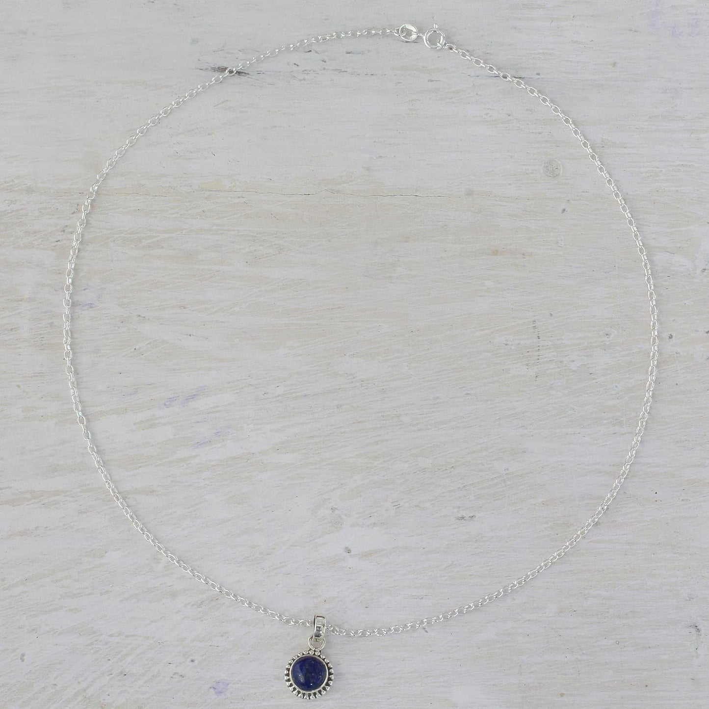 Artisan Handmade Lapis Lazuli Pendant Necklace Lapiz Sterling Silver from India [18 in L 2 Mm W Pendant(S) 0.8 in L X 0.4 in W X 0.2 in D] ' Blue Globe'