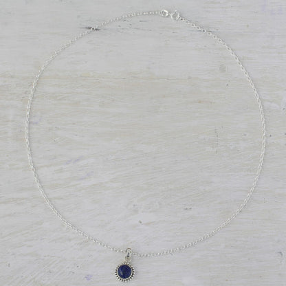Artisan Handmade Lapis Lazuli Pendant Necklace Lapiz Sterling Silver from India [18 in L 2 Mm W Pendant(S) 0.8 in L X 0.4 in W X 0.2 in D] ' Blue Globe'