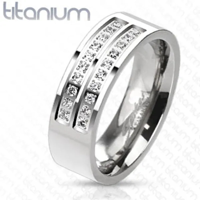 Men'S Solid Titanium Simulated Diamond Micro Paved Wedding Band Ring Size 8