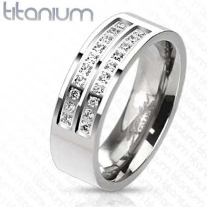 Men'S Solid Titanium Simulated Diamond Micro Paved Wedding Band Ring Size 8