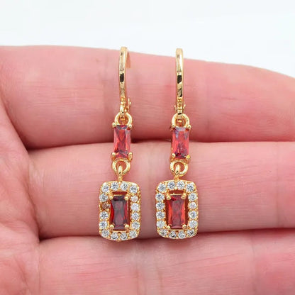 Women Fashion Lovely Pink Cubic Zirconia CZ Dangle Earrings Jewelry