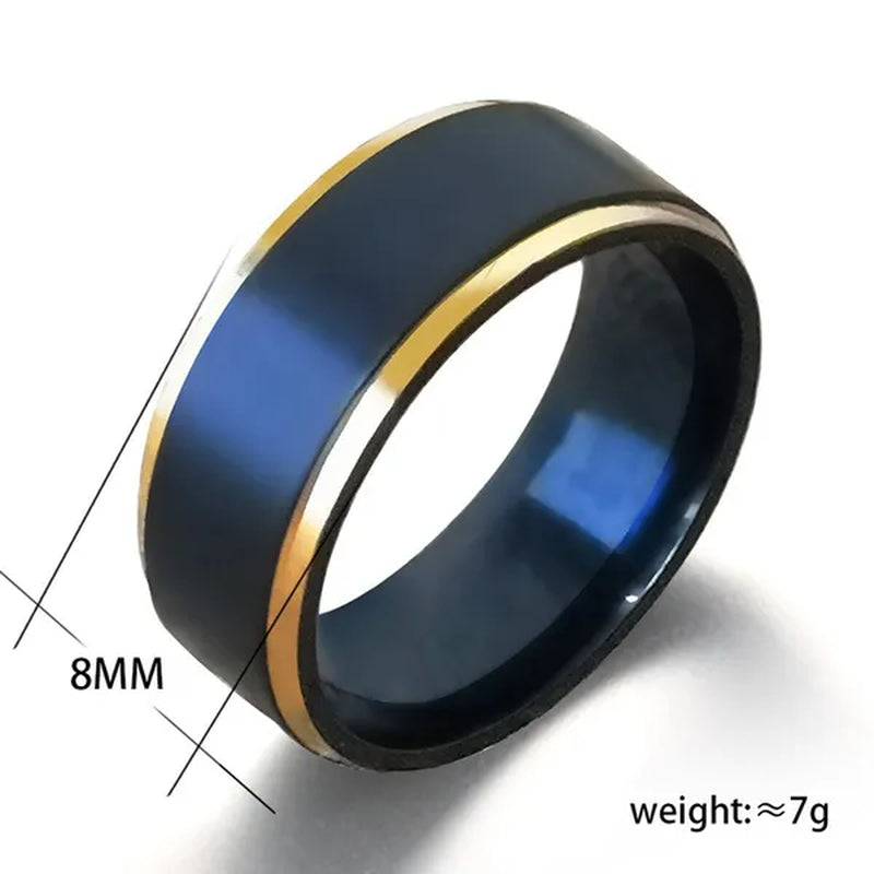 Simple Style Titanium Steel New Elegant Black Classics Ring With Gold Edge For Women Men Couple Fashion Jewelry Lover Engagement Rings Wedding Band Anniversary Gifts