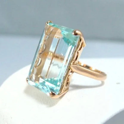 luxurious Exquisite Fashion Solid Natural Aquamarine Ring Bride Wedding Anniversary Gift Princess Engagement Jewelry Christmas Gift Size 4-12