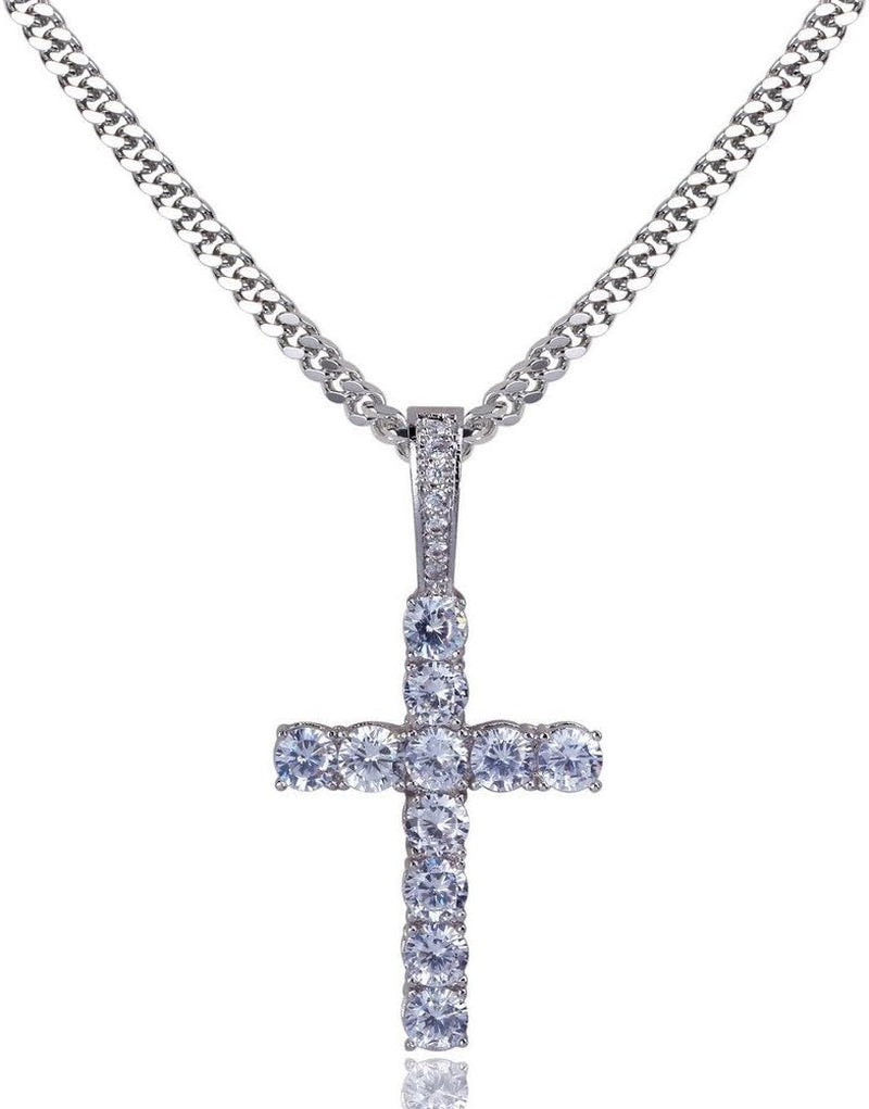 Cross Necklace for Men Gold Necklace for Women Gold Heart Cross Jewelry 14K Silver Plated Solid Iced Cubic Zirconia Stainless Steel Pendant Chain