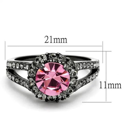 Light Black Stainless Steel 2.87 Ct Light Rose Crystal Halo Engagement Ring