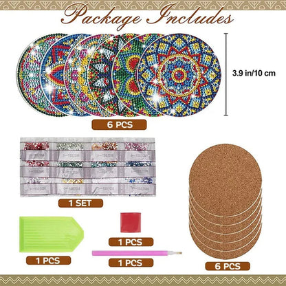6Pcs/Set DIY Diamond Painting Coasters Kit Diamond Art Coasters Gemstone Cupmat for Beginners Adults & Kids Art Craft Supplies
