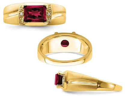 Mens 1.60 Carat (ctw) Lab Created Ruby Ring in 14K Yellow Gold