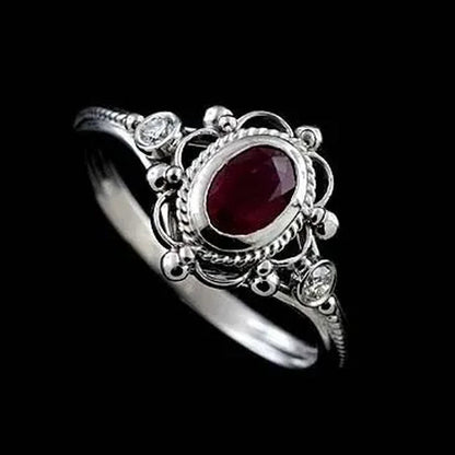 Vintage Women's Jewelry 925 Sterling Silver Ring Exquisite Amethyst / Ruby Antique Anniversary Gift Retro Proposal Engagement Rings Bridal Wedding Band Size 6 - 10