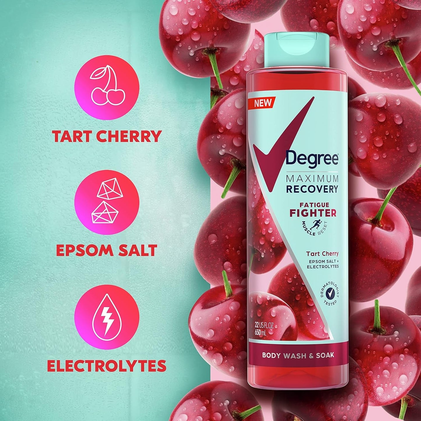 Maximum Recovery Body Wash and Soak Post-Workout Recovery Skincare Routine Tart Cherry + Epsom Salt + Electrolytes Bath and Body Product 22 Oz, Pack of 4