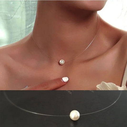 New Fashion Elegant Transparent Invisible Fishing Line Pearl Pendant Necklace