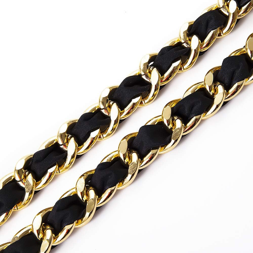 Alloy Waist Chain Body Chain Weave Rope Winding Twist Chain for Women Waist Belt Pendant Belly Chain Adjustable Body Harness for Jeans Dresses - S Size – Black and Gold