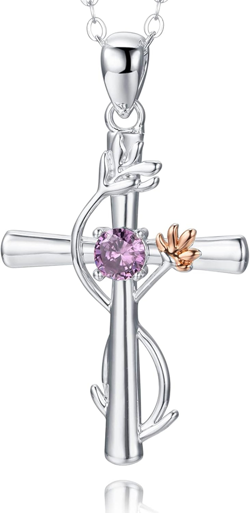 Cross Necklace for Women, Birthstone Pendant Flower Heart/Love Shape Created Gemstone, Birthday Anniversary Mothers Valentine'S Day Gifts for Her, 18 to 20 Inch