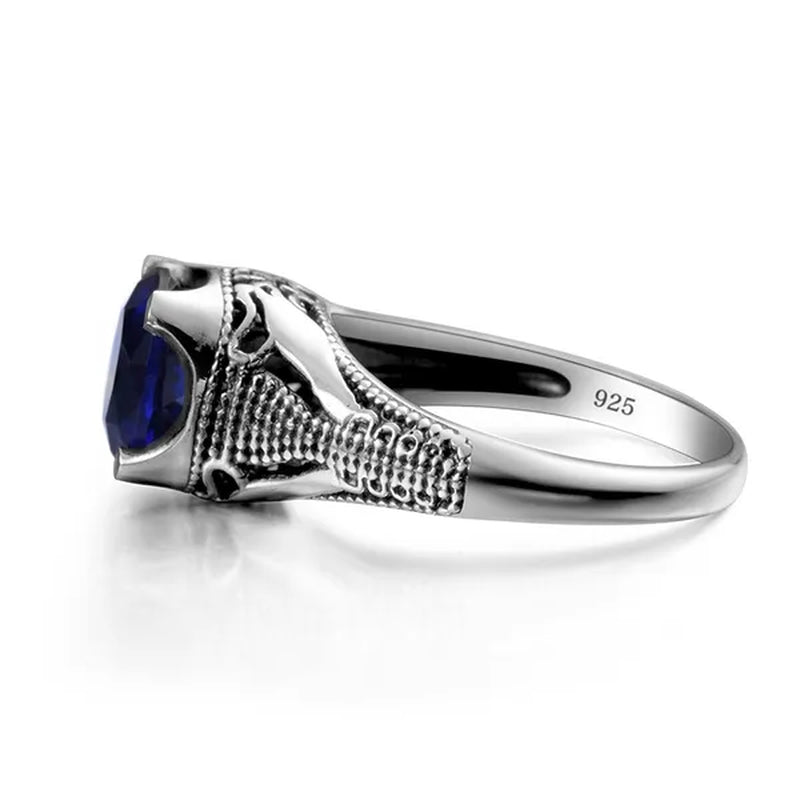 High Quality Fashion 2016 Blue Sapphire Vintage Wedding Ring Antique 925 Sterling Silver for Women Jewelry