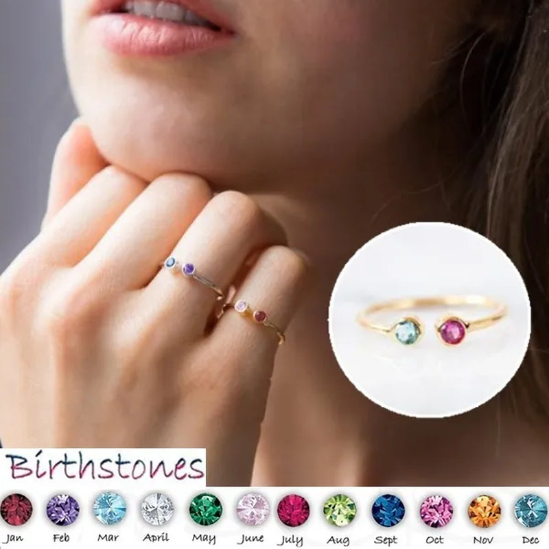 Dual Birthstone Ring .Couples Birthstone Ring .Mothers Ring.His and Her Birthstone Ring.Skinny Ring .Dainty Birthstone Ring .Two Stones Ring.Stackable Band Ring.Mother's Gift.Christmas Gifts.Birthday Gift