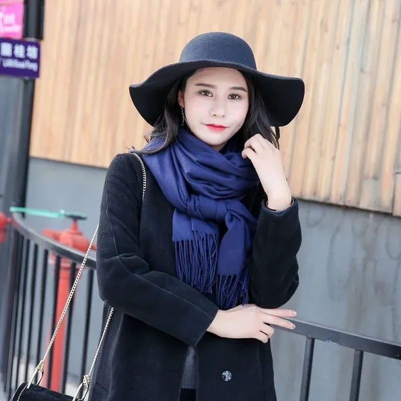 12 Colors Fashion Women Solid Color Simulated Cashmere Scarves with Tassel Lady Autumn Winter Keep Warm Thick Section Long Scarf Female Shawl  Christmas Gifts