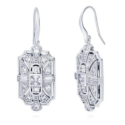 Fashion 925 Silver Crystal Cubic Zirconia Dangle Earring CZ Art Deco Hoop Earrings Diamond Gemstone CZ Charm Bridal Wedding Engagement Jewelry Gift