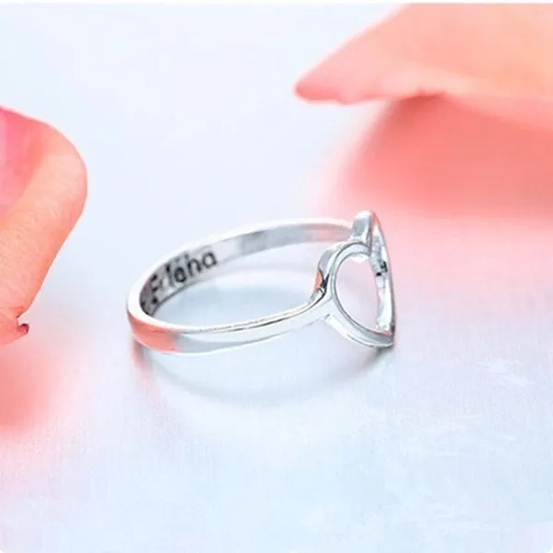 18K Gold Heart Shaped Hollow-Out Ring Silver/Rose Gold Letter Rings for Best Friend Sz 6-10