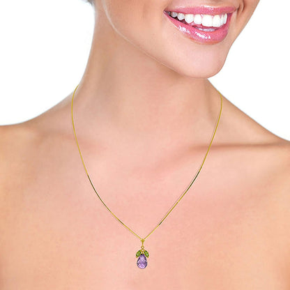 14K Solid Gold 18" Necklace with Amethyst Pendant and Peridot Accents