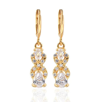 Women Green Cubic Zirconia CZ Teardrop Dangle Earrings Gift For Girl