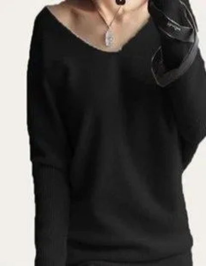 2023 Spring Autumn Cashmere Sweaters Women Fashion Sexy V-Neck Sweater 100% Wool Pullover Batwing Sleeve plus Size Pullover