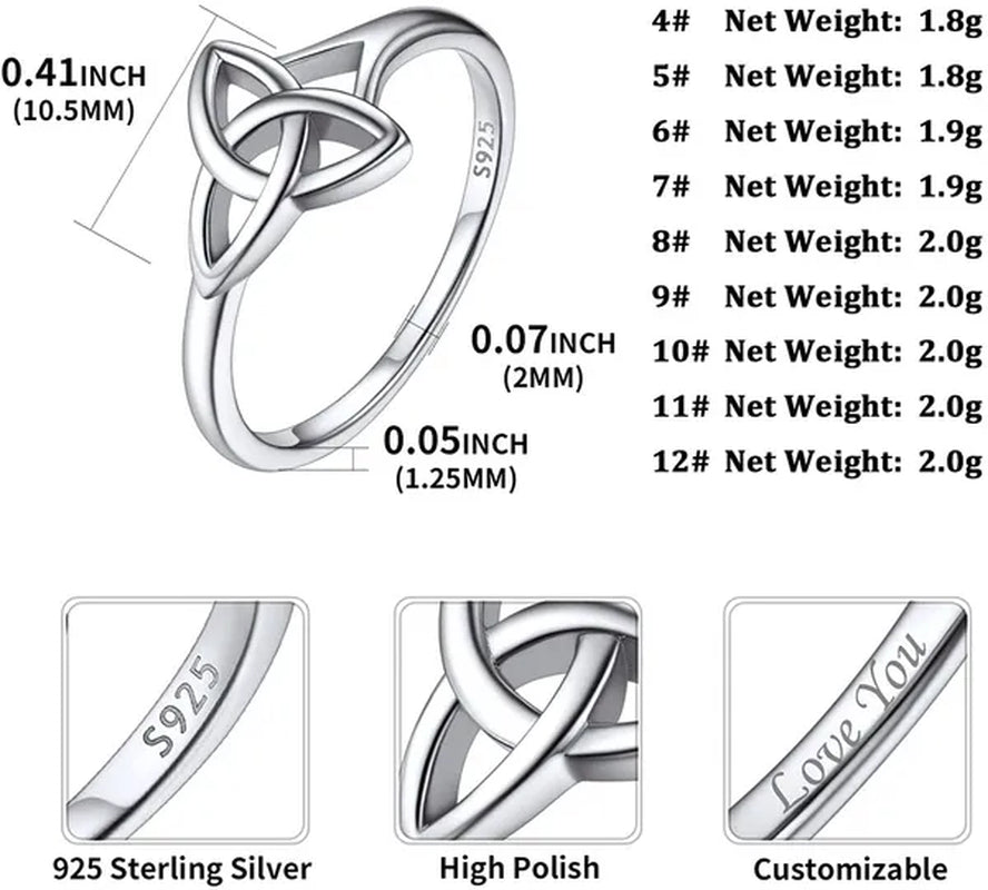 Chicsilver 925 Sterling Silver Ring for Women Triquetra Celtic Knot Promise Ring Simple Classic Irish Eternity Wedding Band Size 4-12