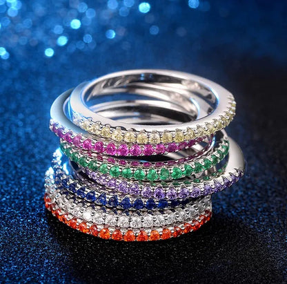 Silver White Sapphire White Sapphire & Aquamarine & Sapphire & Ruby & Tanzanite Ring Rings Natural Gemstones Birthstone Engagement Ring