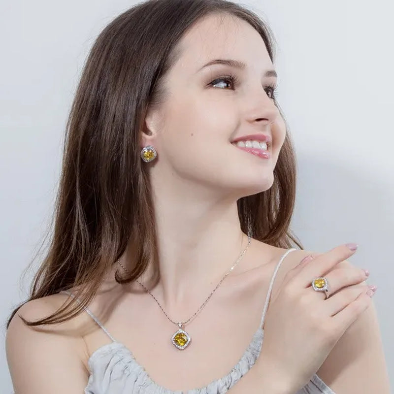 CANDICE Brand Design Luxury Wedding Jewelry Sets Sterling Silver Plated Necklace Earrings Set Inlay Big Pink Princess Crystal For Birdesmaid