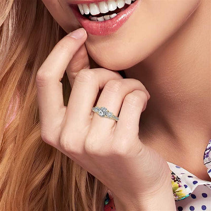 3 Stone Moissanite Engagement Rings for Women, 1 Ct Tw D Color VVS1 Clarity Lab Created Diamond Rings 14K White Gold Vermeil Moissanite Rings for Women Anniversary Jewelry Gifts