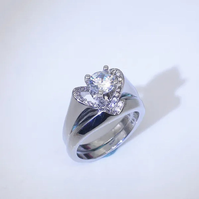 New Fashion Creative Exquisite Women'S Heart Shaped Simulation Zircon Ring Set Engagement Ring Set