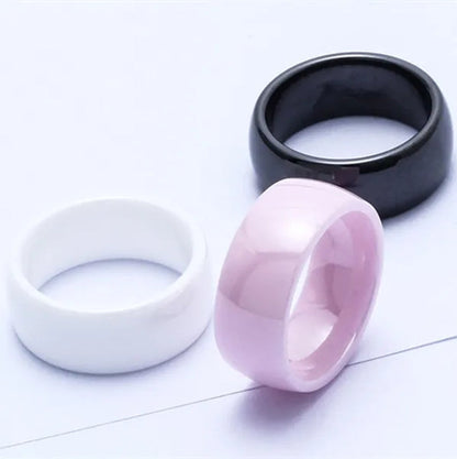 8mm Wide Simple Style Ceramics Ring Women Men Fashion Couple Jewelry Black / White / Pink Exquisite Cute Fine Rings Lover Wedding Band From Milkle Gift