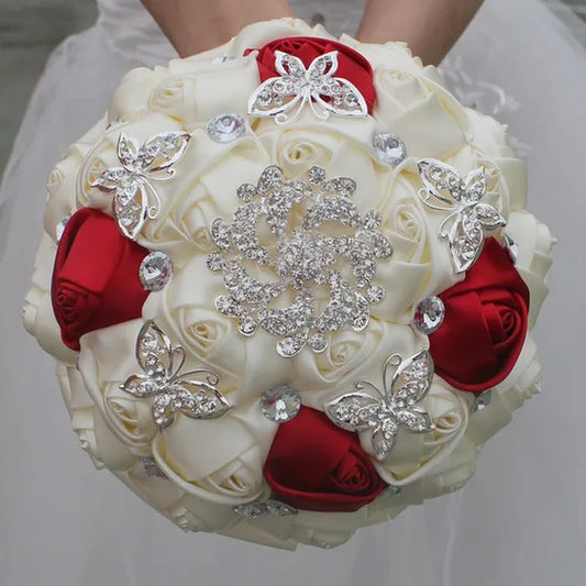 18CM White  Bride Holding Flowers Butterfly Flower Diamond Brooch Wedding Bouquet Bridal Mariage Stitch Wedding Bouquet Ribbon Bridesmaid Bouquet