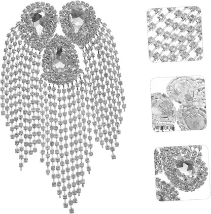 Large Droplet Tassel Decorative Patch Silver Base White Diamond Alloy Brooch for DIY Craft